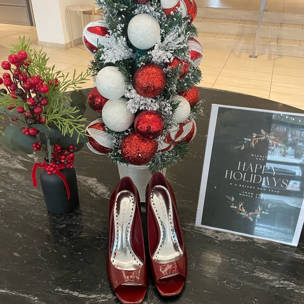 BCBG Burgundy Peep-Toe Heels